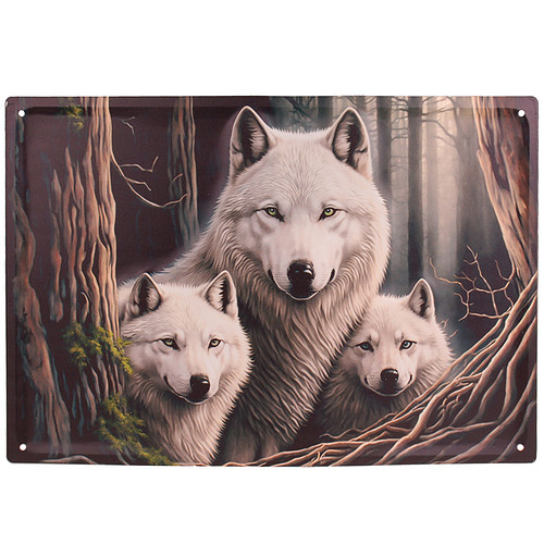Metalen Bord reliëf - Witte Wolven - 40,5x28cm