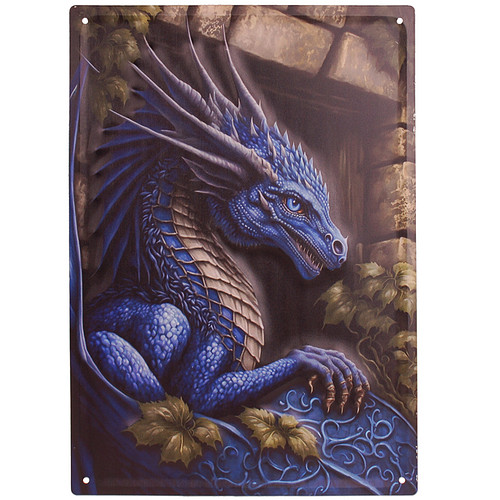 Metalen Bord reliëf - Fantasy Draak Blauw - 40,5x28cm
