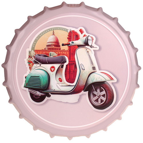 Bierdop/Kroonkurk - Retro Scooter - Classic Italian - Metalen Wanddecoratie - 40cm