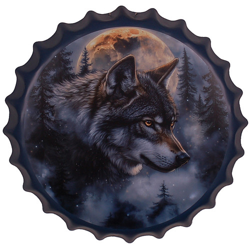Bierdop/Kroonkurk Metaal - Wolf & Maan - Nachtblauw - 40cm