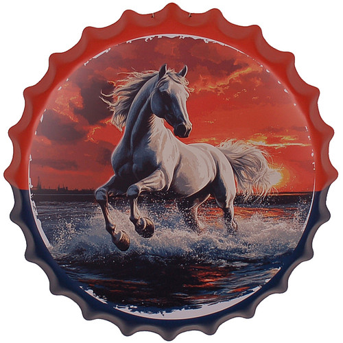Bierdop/Kroonkurk Metaal - Paard Witte Arabier in Branding  - Oranje&Blauw - 40cm