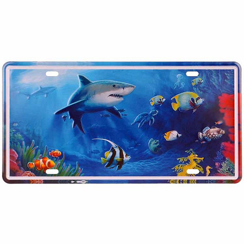 Amerikaans nummerbord - Haai en vissen in oceaan 