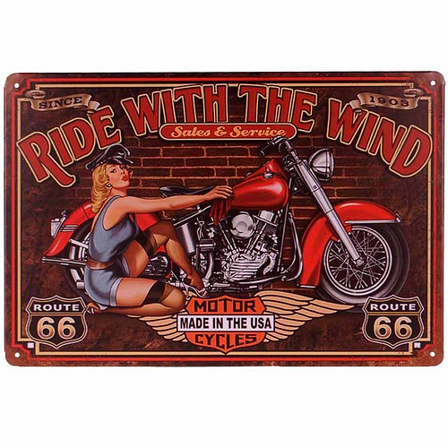 Metalen plaatje - Ride with te wind, motor