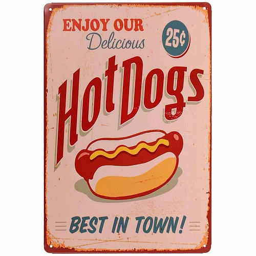Metalen plaatje - Delicious Hotdogs