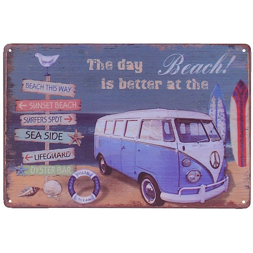 Metalen plaatje - Volkswagen Kampeerbusje Beach