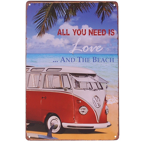Metalen plaatje - Volkswagen kampeerbusje - Love