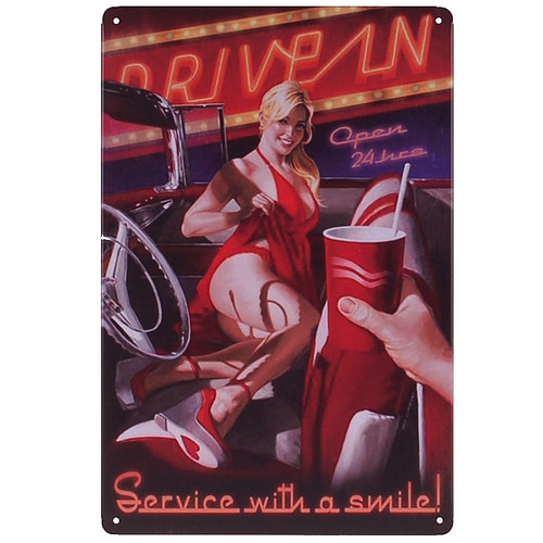 Metalen plaatje - Drive In - Service With A Smile