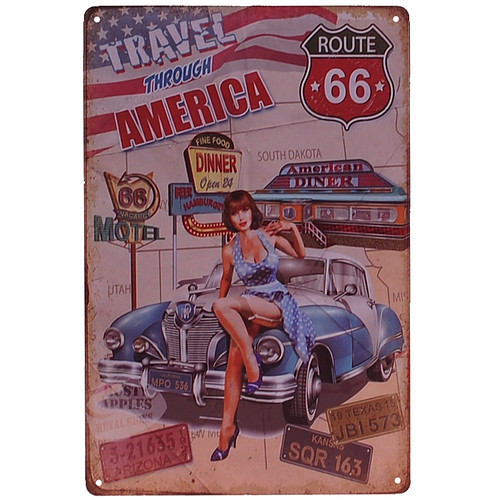 Metalen plaatje - Route 66 - Travel America