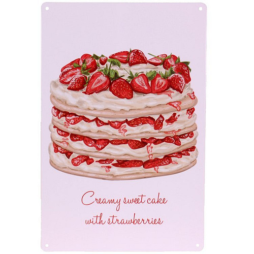 Metalen plaatje Aardbeientaart - sweet cake - 21x33 cm 
