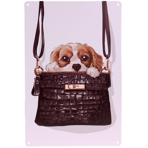 Metalen plaatje hondje in tas - 21x33 cm