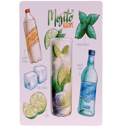 Metalen plaatje Mojito Recipe - 21x31 cm