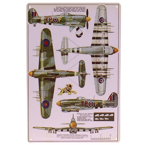 Metalen Plaatje Hawker Tyfoon Overzicht 20x30cm