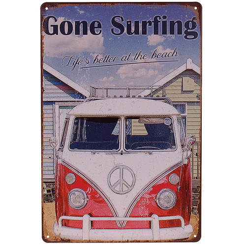 Metalen Plaatje - Gone Surfing Retro Camper - 20x30cm