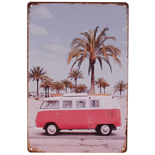 Metalen Plaatje - Retro Camper Palmbomen Strand - 20x30cm