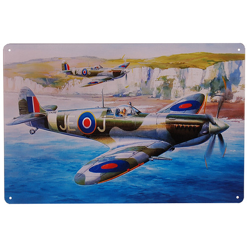 Metalen Bord - Supermarine Spitfire - Engelse Kust - 20x30cm
