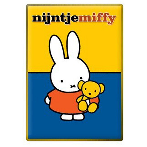 Wandbordje - Nijntje met Beer - Metaal - Geel/Blauw - incl. Bevestiging - 20,5x14,5cm