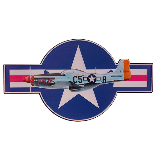 Metalen Bord - P51 Mustang Fighter - Logo US-Airforce - 55x31cm
