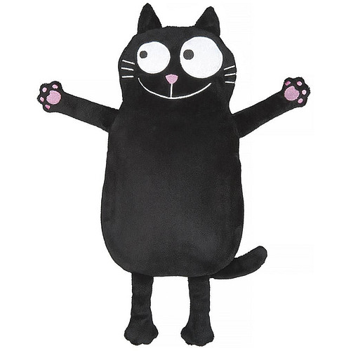 Kruikzak Ed the Cat - Zwart Pluche - Natuurlijk Rubber - 36x19cm