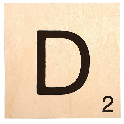 Houten Bordje 10x10x0.5cm - D - Zwarte Letter/Woordwaarde - Onbehandeld - Onderzetter/Homedeco