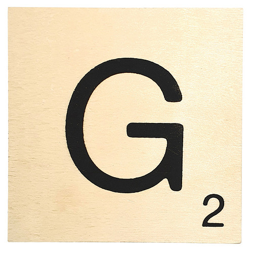 Houten Bordje 10x10x0.5cm - G - Zwarte Letter/Woordwaarde - Onbehandeld - Onderzetter/Homedeco