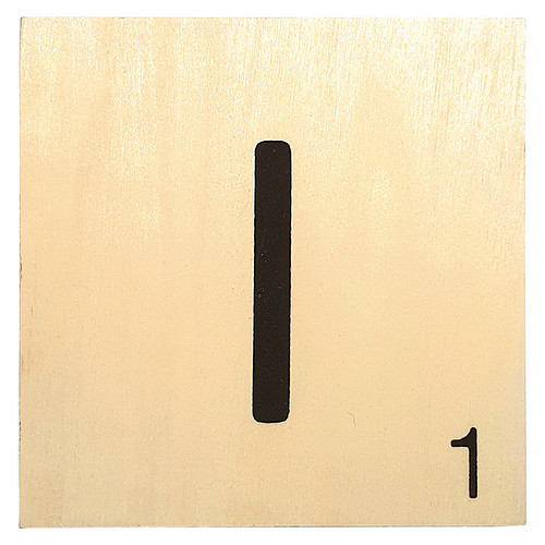 Houten Bordje 10x10x0.5cm - I - Zwarte Letter/Woordwaarde - Onbehandeld - Onderzetter/Homedeco