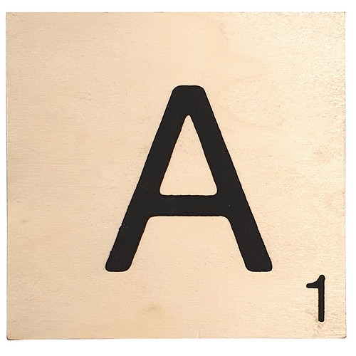 Houten Bordje 10x10x0.5cm - A - Zwarte Letter/Woordwaarde - Onbehandeld - Onderzetter/Homedeco