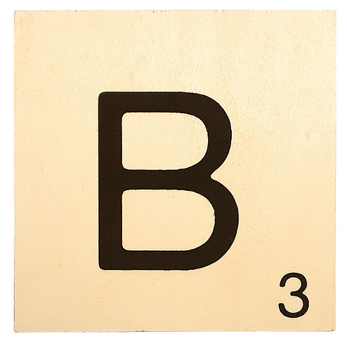 Houten Bordje 10x10x0.5cm - B - Zwarte Letter/Woordwaarde - Onbehandeld - Onderzetter/Homedeco