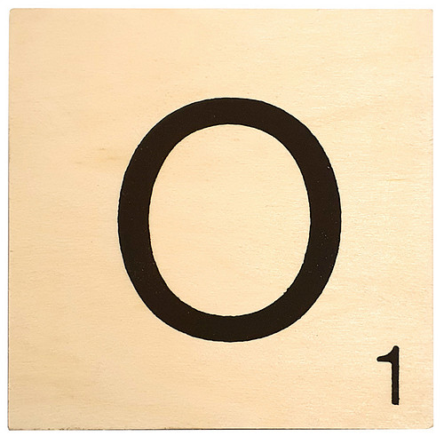 Houten Bordje 10x10x0.5cm - O - Zwarte Letter/Woordwaarde - Onbehandeld - Onderzetter/Homedeco