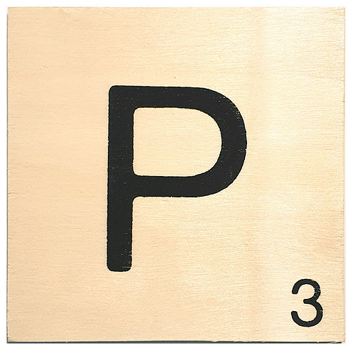 Houten Bordje 10x10x0.5cm - P - Zwarte Letter/Woordwaarde - Onbehandeld - Onderzetter/Homedeco