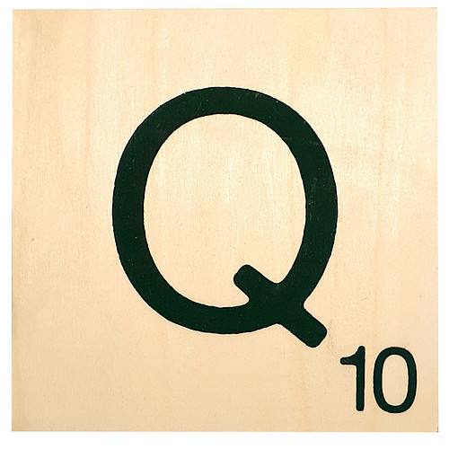 Houten Bordje 10x10x0.5cm - Q - Zwarte Letter/Woordwaarde - Onbehandeld - Onderzetter/Homedeco