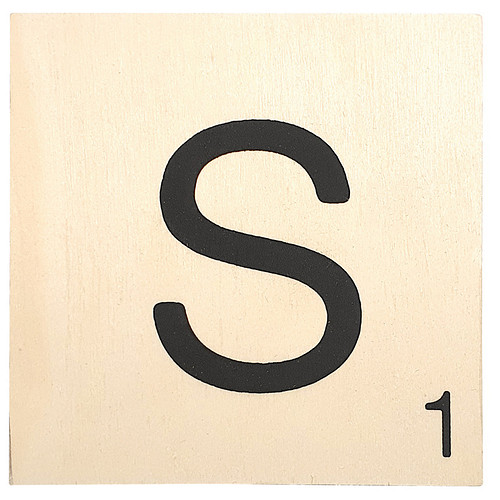 Houten Bordje 10x10x0.5cm - S - Zwarte Letter/Woordwaarde - Onbehandeld - Onderzetter/Homedeco