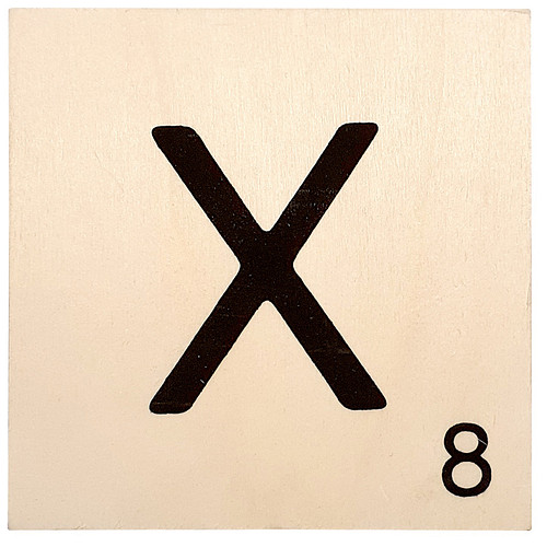 Houten Bordje 10x10x0.5cm - X - Zwarte Letter/Woordwaarde - Onbehandeld - Onderzetter/Homedeco
