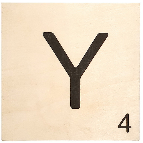 Houten Bordje 10x10x0.5cm - Y - Zwarte Letter/Woordwaarde - Onbehandeld - Onderzetter/Homedeco