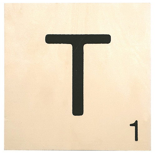 Houten Bordje 10x10x0.5cm - T - Zwarte Letter/Woordwaarde - Onbehandeld - Onderzetter/Homedeco