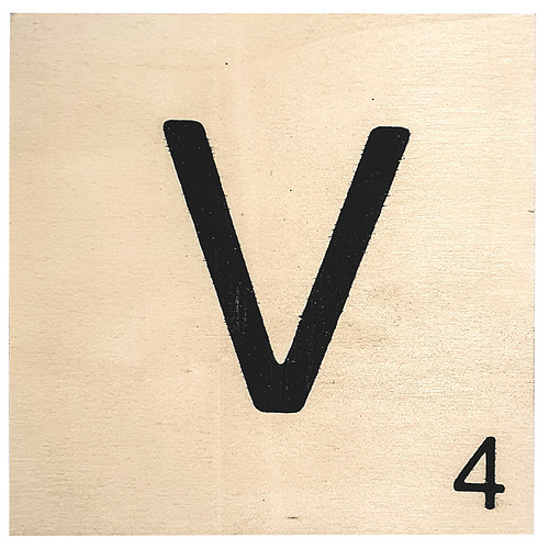 Houten Bordje 10x10x0.5cm - V - Zwarte Letter/Woordwaarde - Onbehandeld - Onderzetter/Homedeco