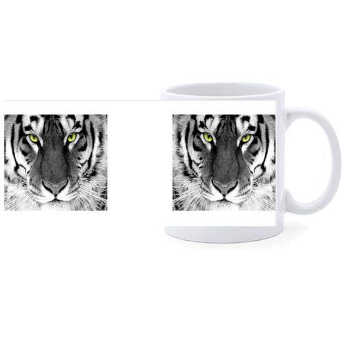 Beker - Tijgerkop Zwart/Wit met gekleurde Ogen