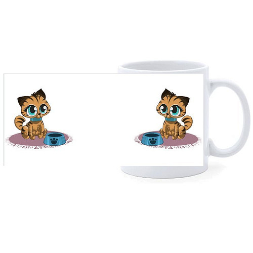 Beker - Poesje met Voerbak Grote ogen - Getekend