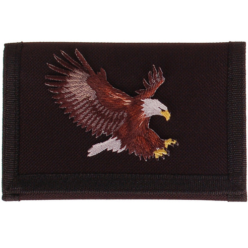 Zwarte klittenbandportemonnee 12x9cm - Applicatie Zeearend 8x7cm