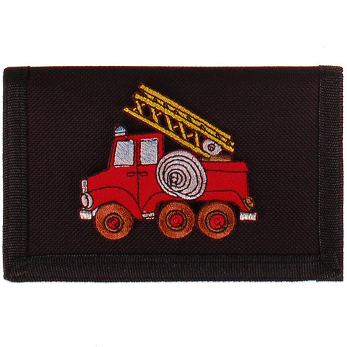 Zwarte klittenbandportemonnee 12x9cm - Applicatie Brandweerauto met Ladder 7x7cm