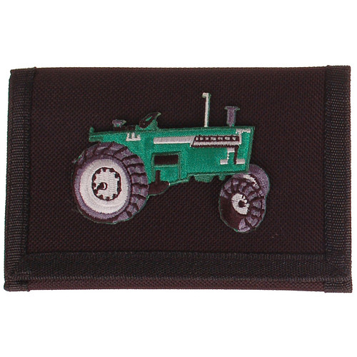 Zwarte klittenbandportemonnee 12x9cm - Applicatie Trekker Groen 7,5x5cm