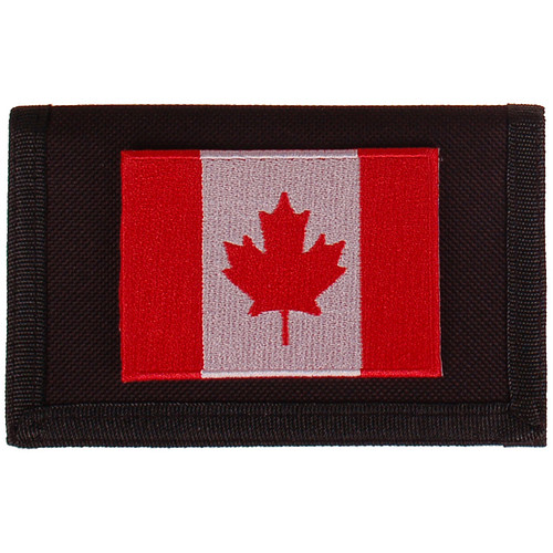 Zwarte klittenbandportemonnee 12x9cm - Applicatie 8x6cm vlag Canada