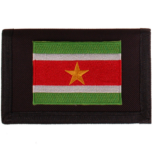 Zwarte klittenbandportemonnee 12x9cm - Applicatie 8x6cm vlag Suriname