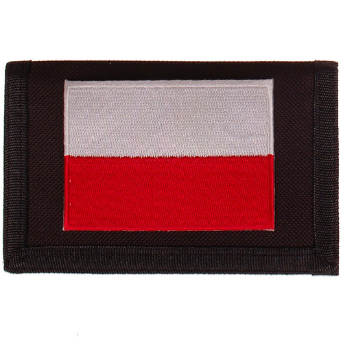 Zwarte klittenbandportemonnee 12x9cm - Applicatie 8x6cm vlag Polen