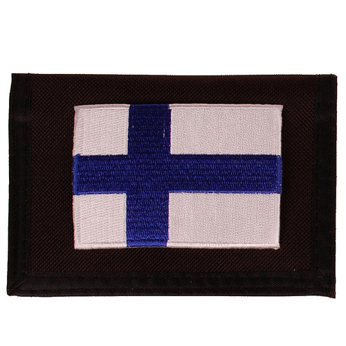 Portemonnee zwart 14x10cm - Vlag Finland - 8x6cm 