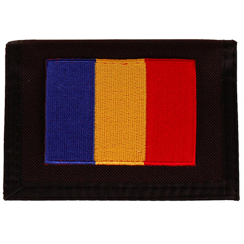 Portemonnee zwart 14x10cm - Vlag Roemenie - 8x6cm 