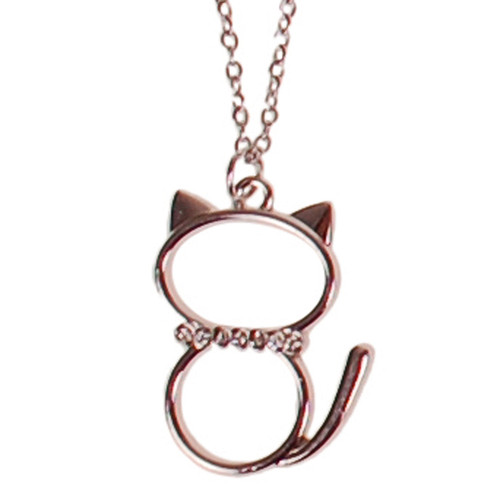 Kinderketting RVS Zilverkleurig 45cm - Hangertje Poesje met Strass steentjes Zilverkleurig 2,5cm