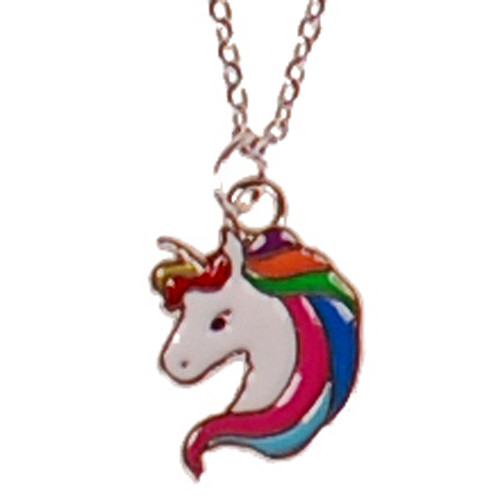 Ketting RVS Zilverkleurig 55cm - Hangertje Emaille Eenhoorn Zilverkleurig 1,5cm