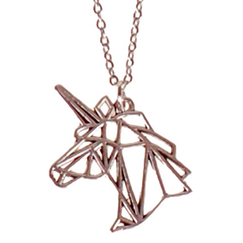 Ketting RVS Zilverkleurig 55cm - Hangertje Eenhoorn Geometrisch Zilverkleurig 3,5cm