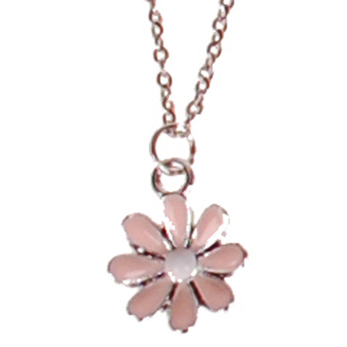 Ketting RVS Zilverkleurig 55cm - Hangertje Roze Emaille Bloemetje Zilverkleurig 1,5cm
