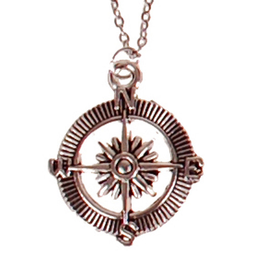 Ketting RVS Zilverkleurig 55cm - Hangertje Windroos/Kompas Zilverkleurig 2,5cm